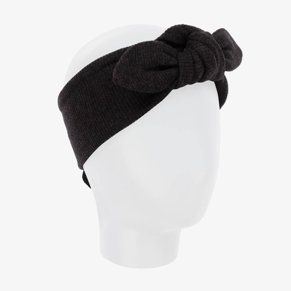 1 + in the family-Girls Charcoal Knit Bow Headband | Childrensalon Outlet