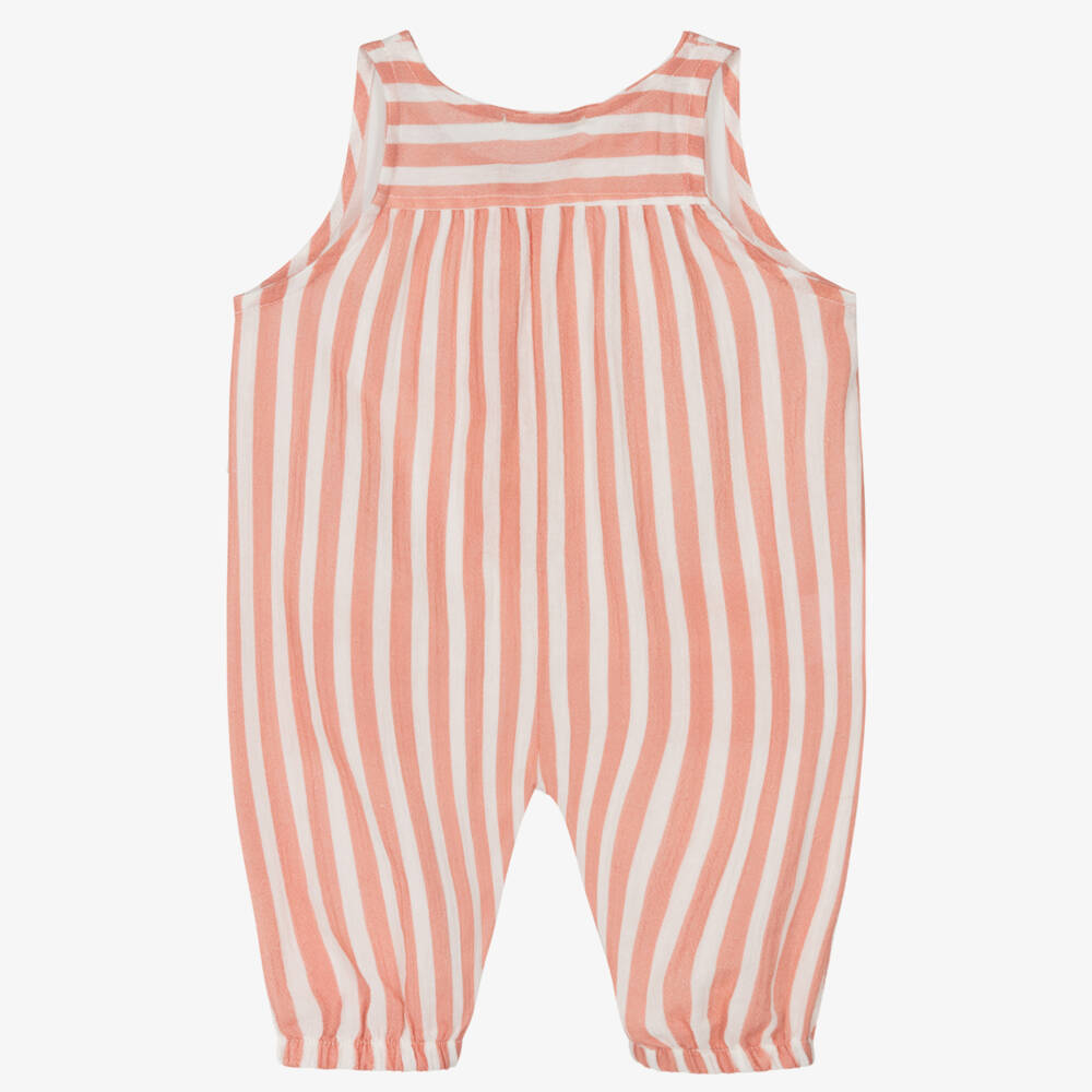 1 + in the family-Girls Coral Striped Cotton Romper | Childrensalon Outlet