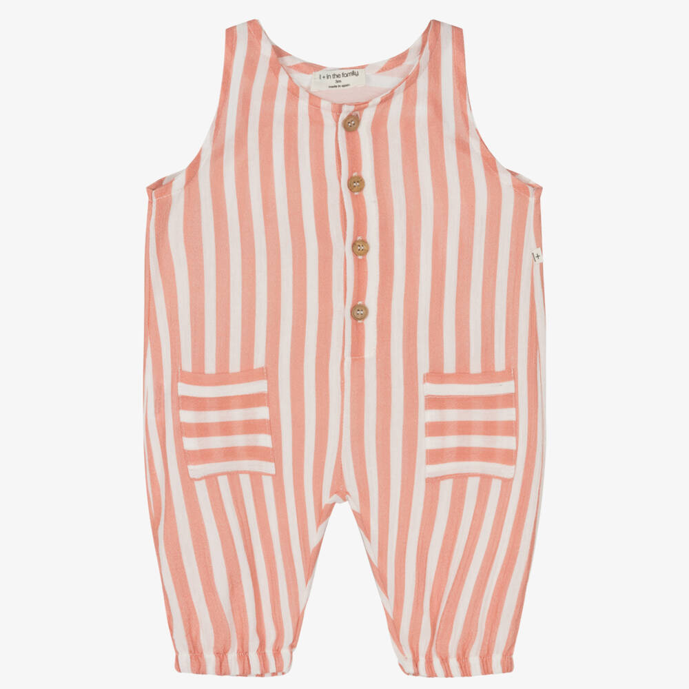 1 + in the family-Girls Coral Striped Cotton Romper | Childrensalon Outlet