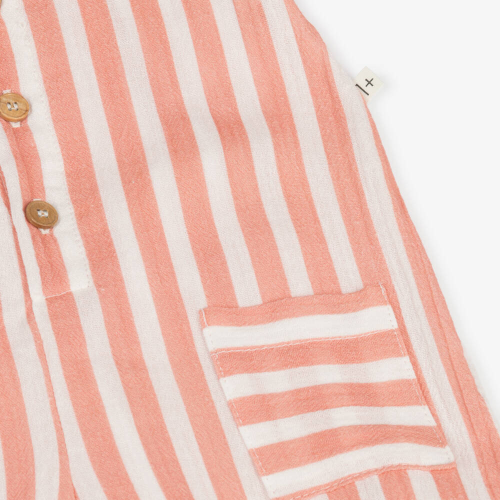 1 + in the family-Girls Coral Striped Cotton Romper | Childrensalon Outlet