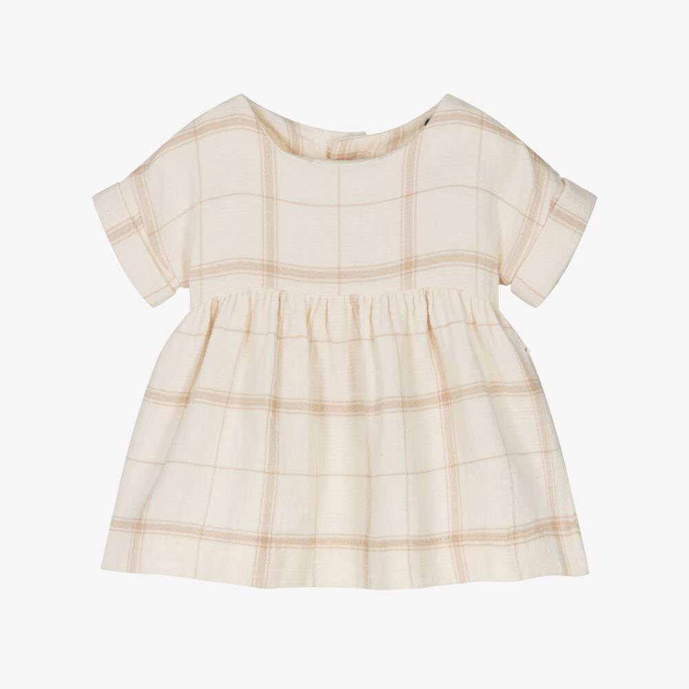 1 + in the family-Платье из кремового и бежевого хлопка в клетку для девочек | Childrensalon Outlet