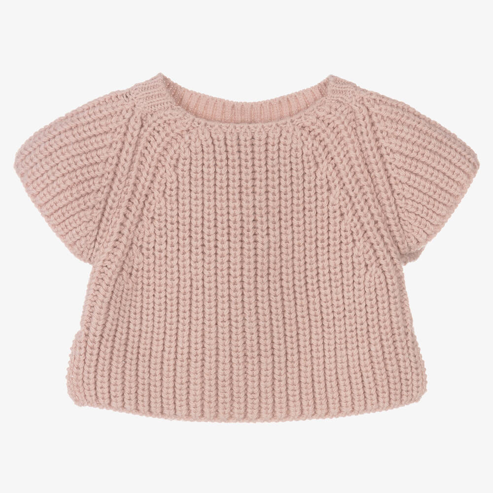 1 + in the family - Girls Dusky Pink Ribbed Knit Sweater | Childrensalon