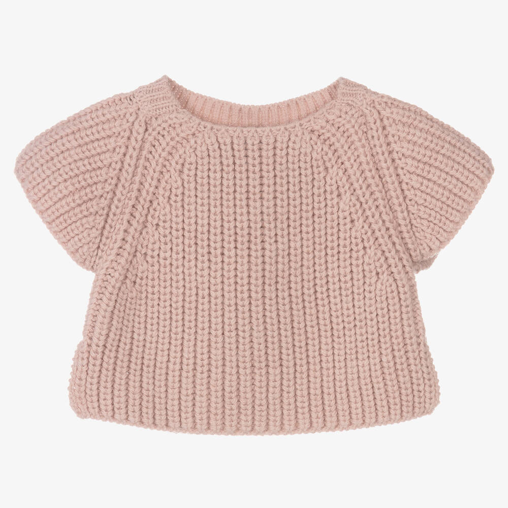 1 + in the family-Girls Dusky Pink Ribbed Knit Sweater | Childrensalon Outlet