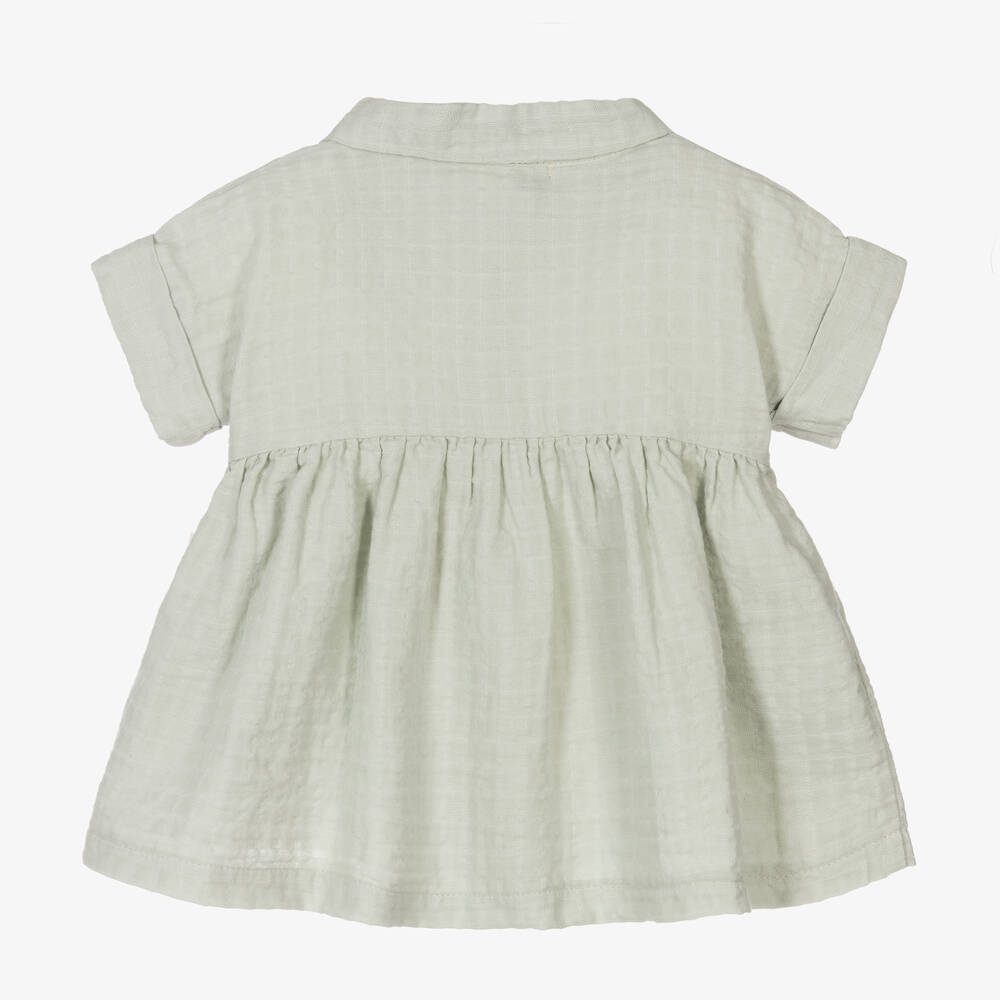 1 + in the family-فستان أطفال بناتي قطن سيرسوكر لون أخضر | Childrensalon Outlet