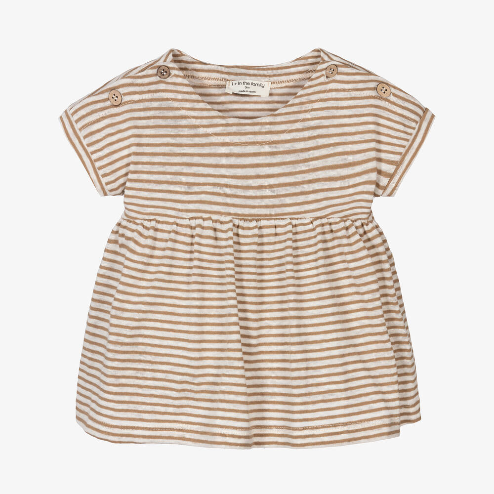 1 + in the family - Girls Ivory & Beige Striped Dress | Childrensalon