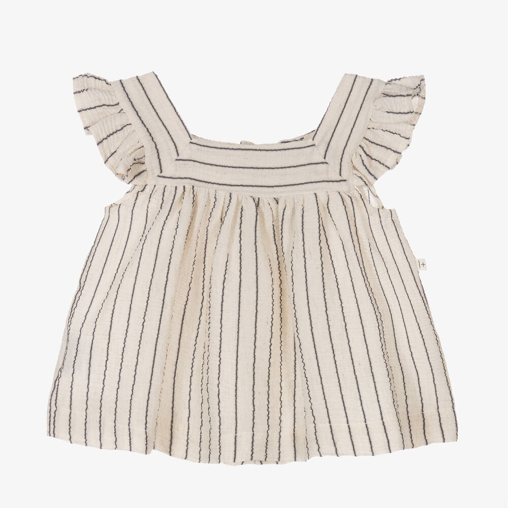 1 + in the family - Girls Ivory & Blue Striped Dress | Childrensalon