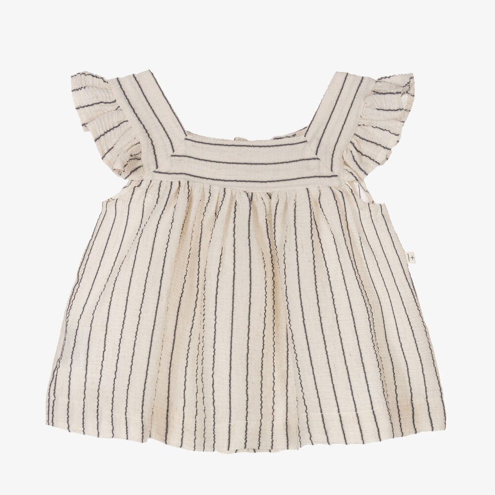 1 + in the family-Girls Ivory & Blue Striped Dress | Childrensalon Outlet