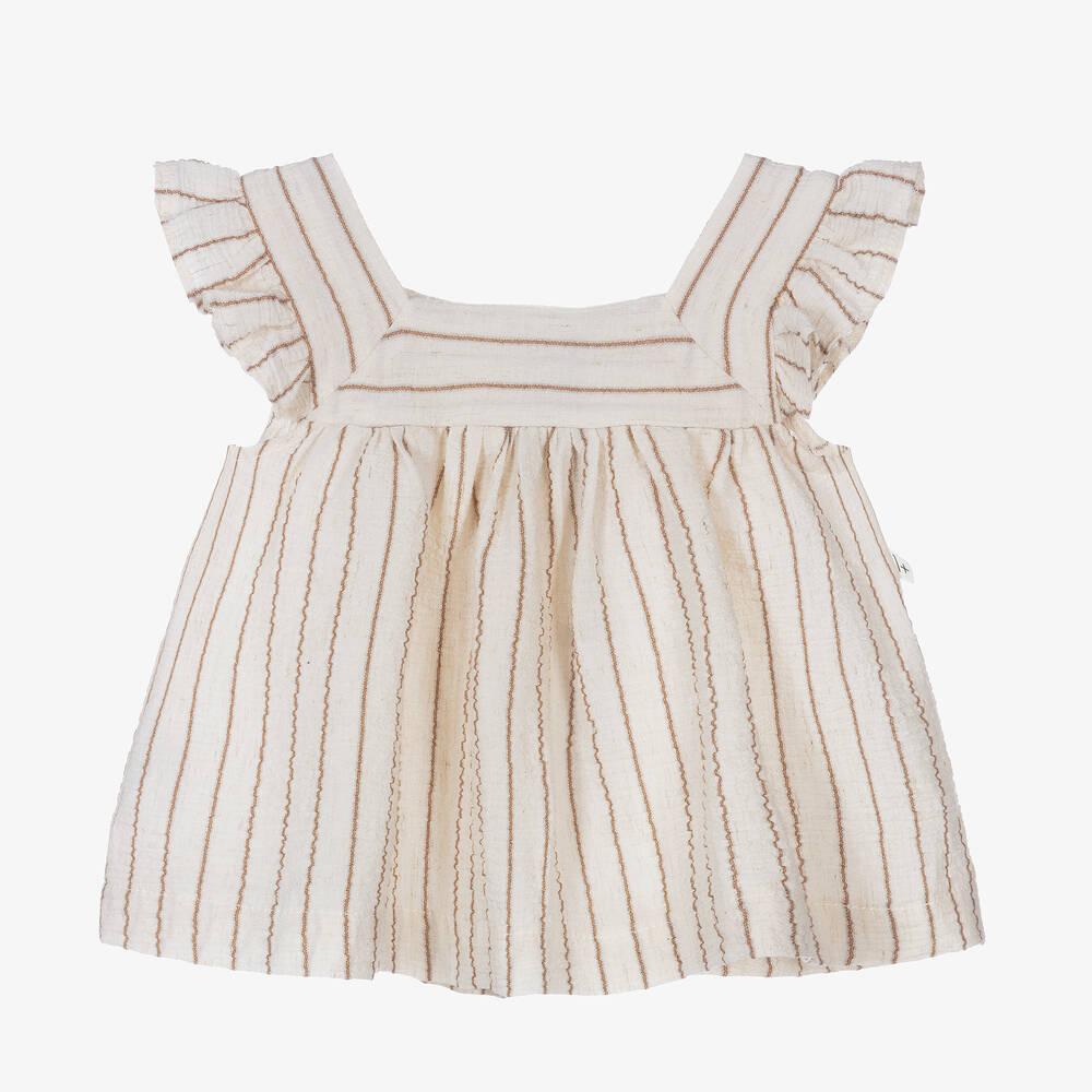 1 + in the family - Girls Ivory & Brown Striped Dress | Childrensalon