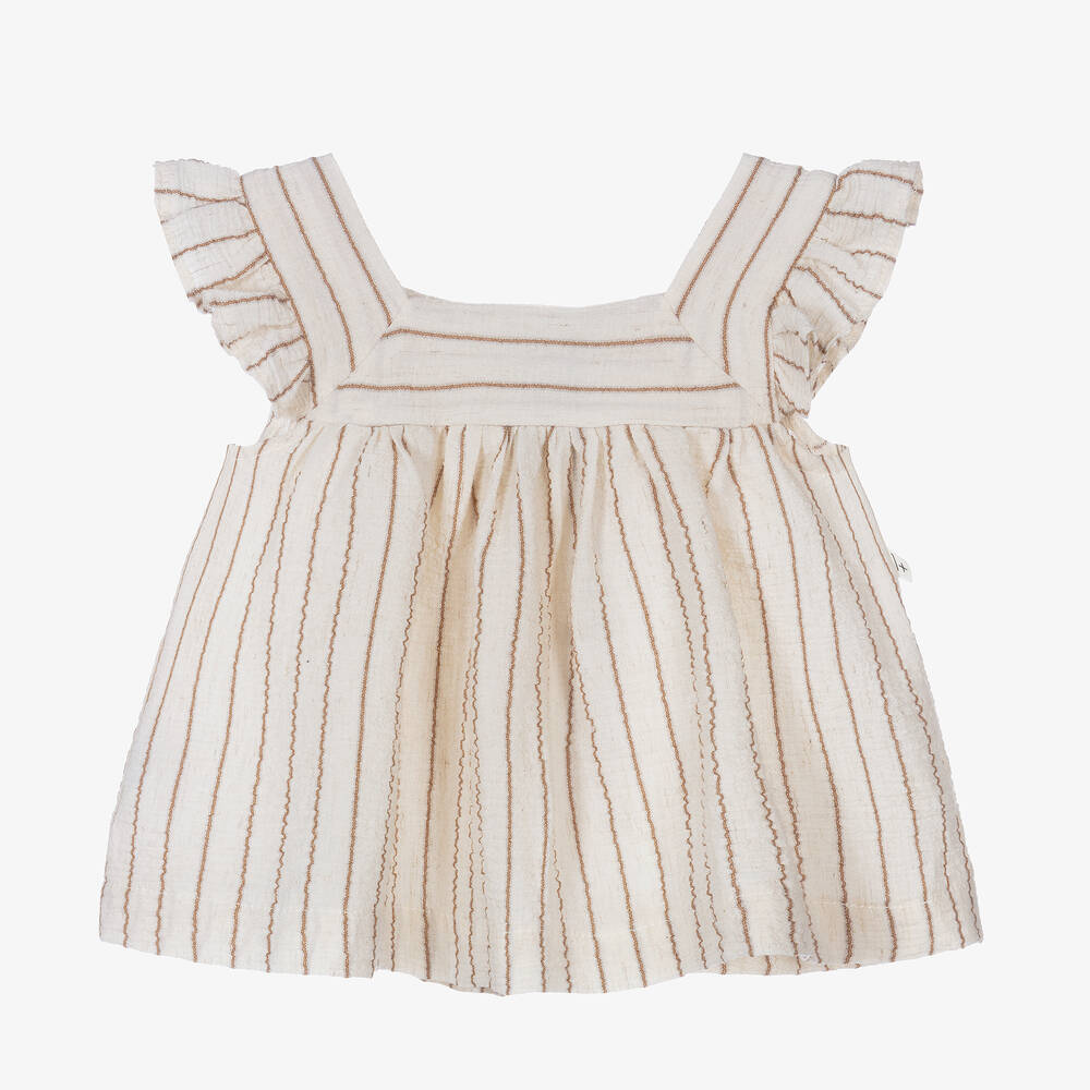 1 + in the family - Robe ivoire et marron rayée fille | Childrensalon