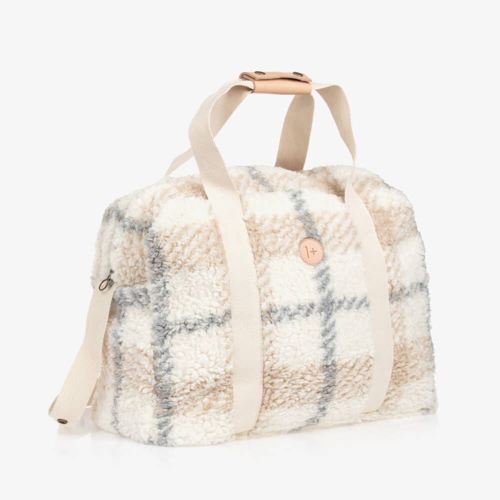 1 + in the family-Girls Ivory Check Fleece Baby Bag | Childrensalon Outlet
