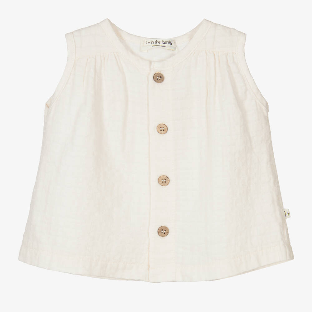 1 + in the family - Girls Ivory Cotton Blouse | Childrensalon