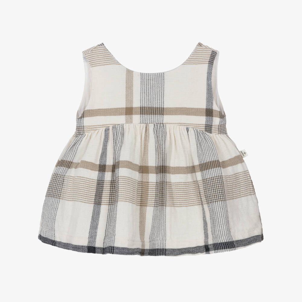 1 + in the family-Girls Ivory Cotton Check Dress | Childrensalon Outlet