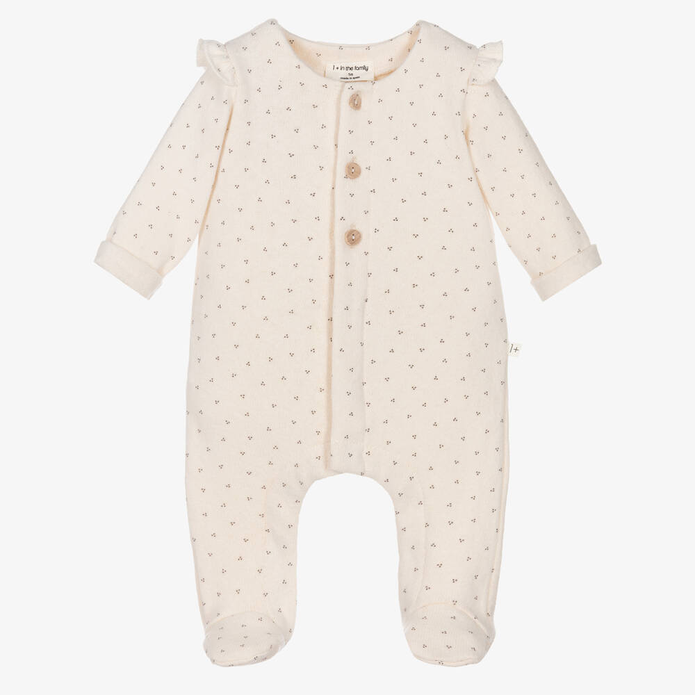 1 + in the family - Girls Ivory Cotton Knit Babygrow | Childrensalon