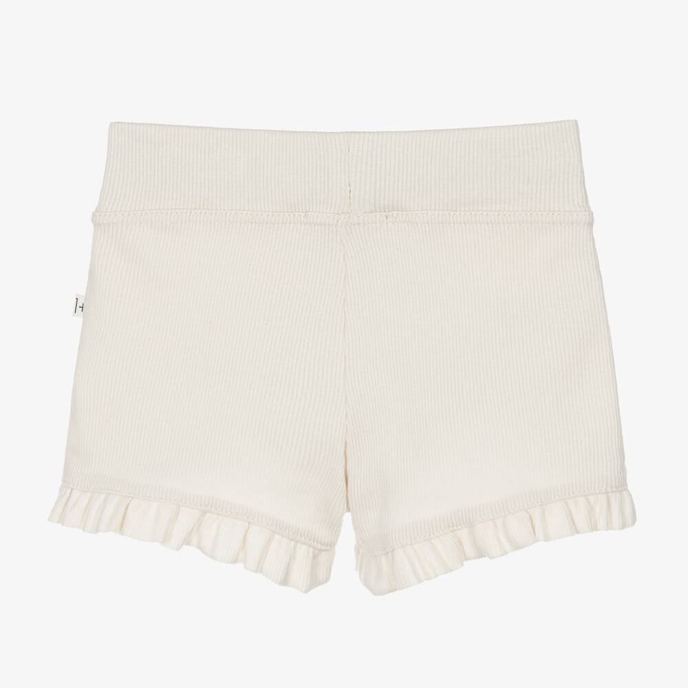 1 + in the family-Girls Ivory Cotton Ribbed Frill Shorts | Childrensalon Outlet
