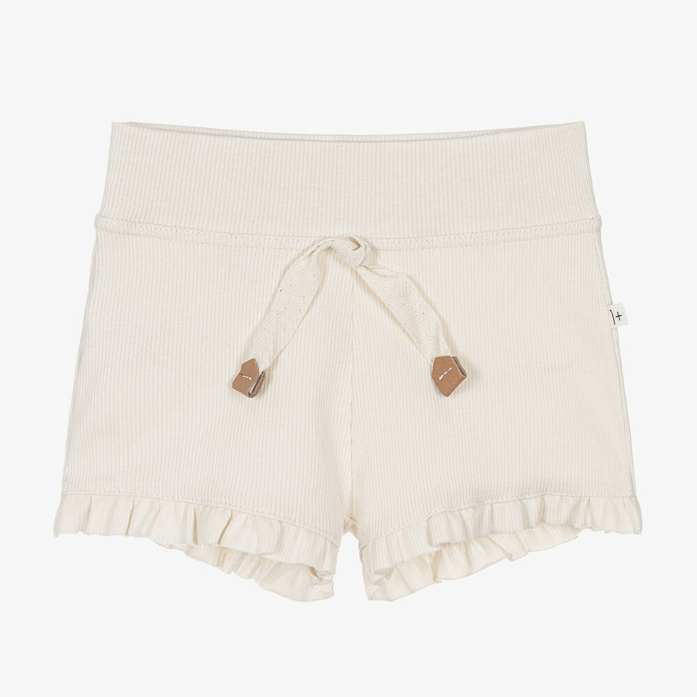 1 + in the family-Girls Ivory Cotton Ribbed Frill Shorts | Childrensalon Outlet