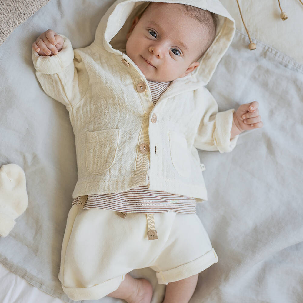 1 + in the family-شورت أطفال بناتي قطن جيرسي لون عاجي | Childrensalon Outlet