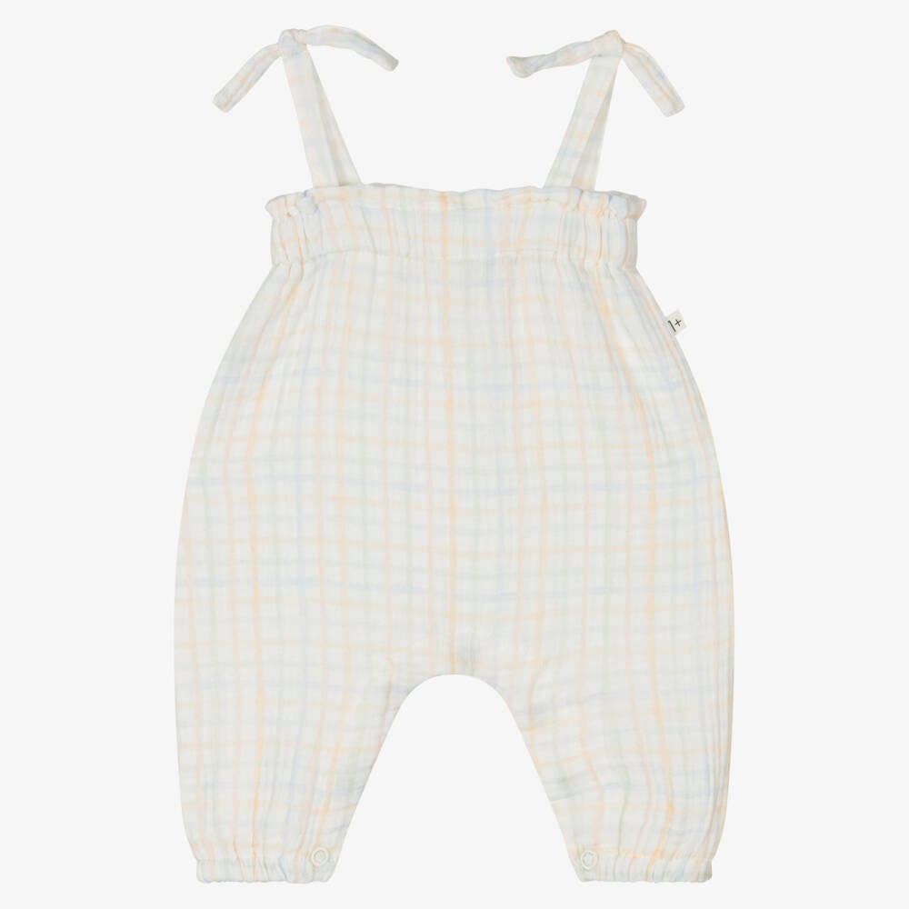 1 + in the family-Girls' Ivory Plaid Cotton Romper | Childrensalon Outlet