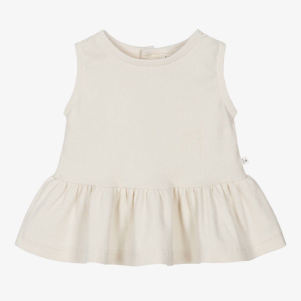 1 + in the family-Girls Ivory Ribbed Cotton Sleeveless Top | Childrensalon Outlet
