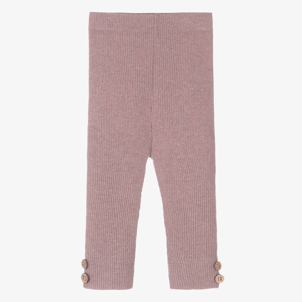 1 + in the family - Girls Mauve Purple Ribbed Cotton Leggings | Childrensalon