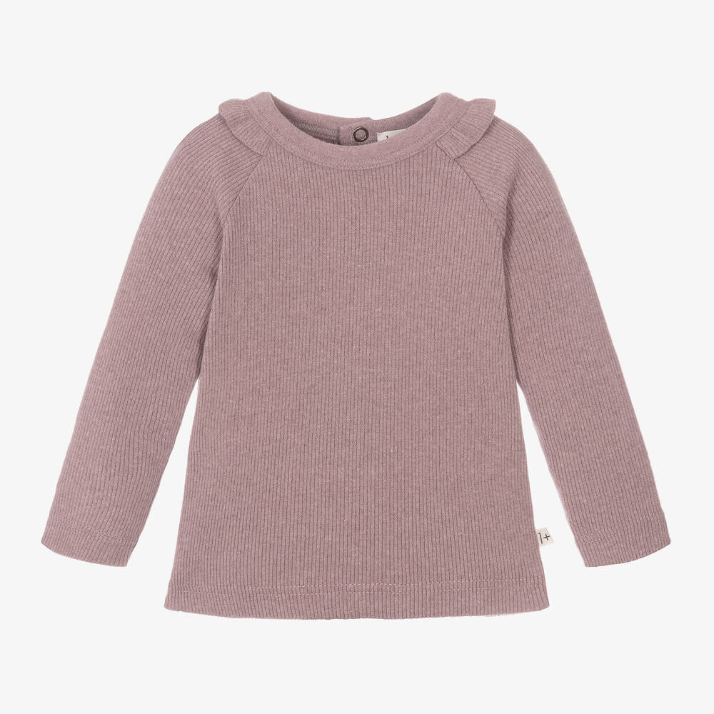 1 + in the family - Girls Mauve Purple Ribbed Cotton Top | Childrensalon