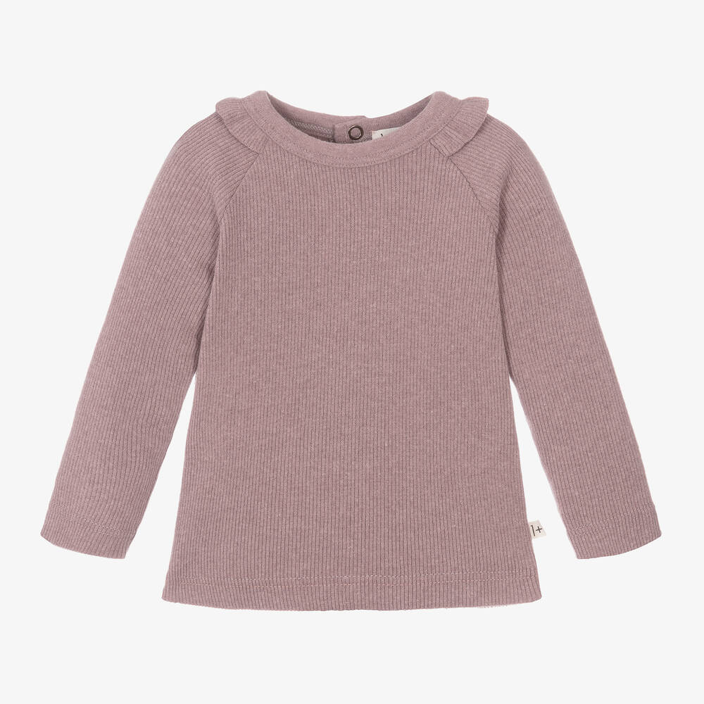 1 + in the family-Girls Mauve Purple Ribbed Cotton Top | Childrensalon Outlet