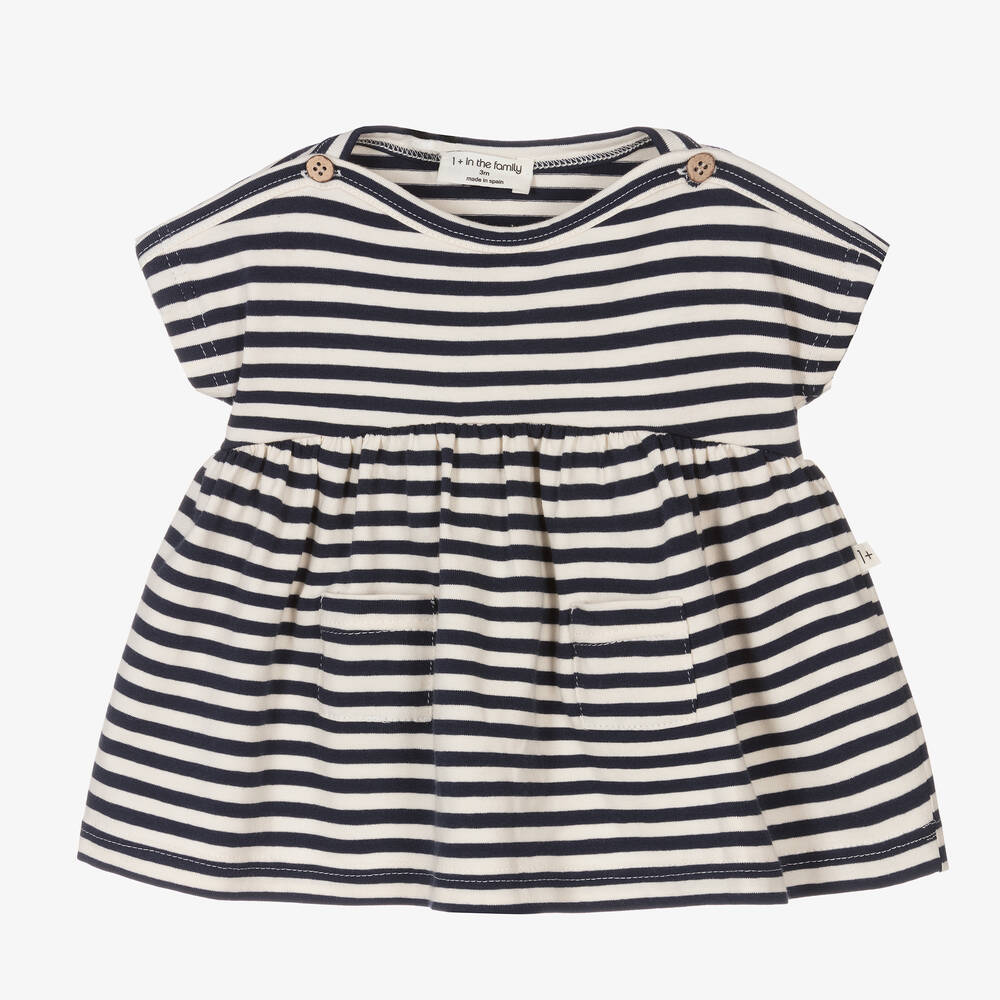 1 + in the family - Girls Navy Blue Striped Dress | Childrensalon
