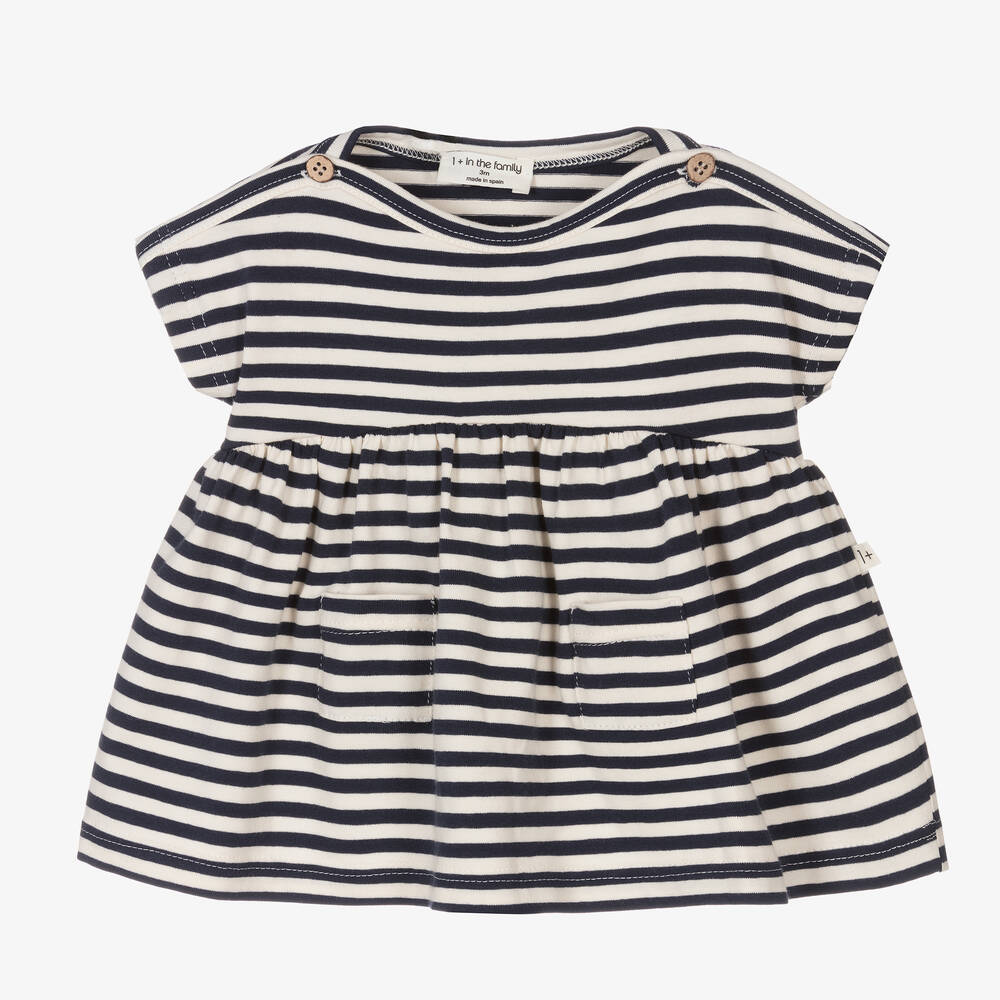 1 + in the family-Girls Navy Blue Striped Dress | Childrensalon Outlet