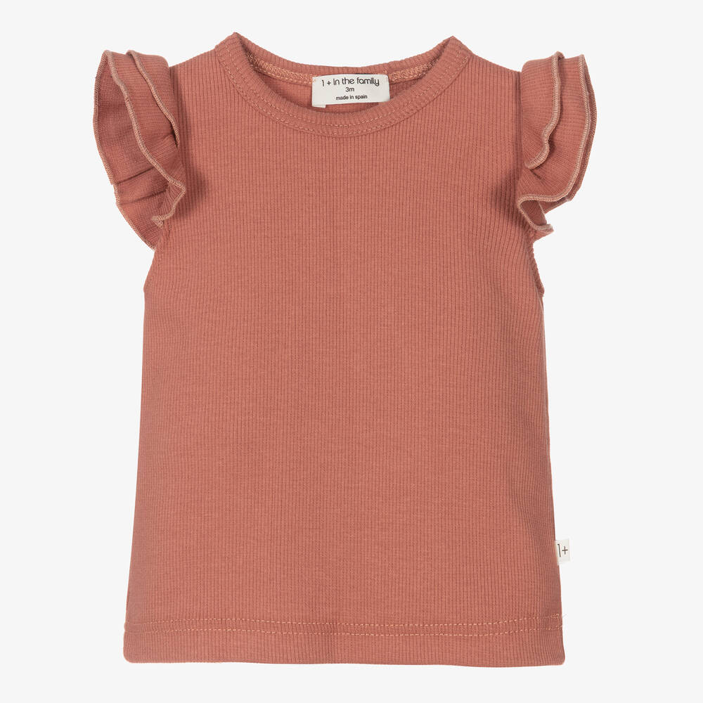 1 + in the family - Girls Pink Cotton Vest Top | Childrensalon