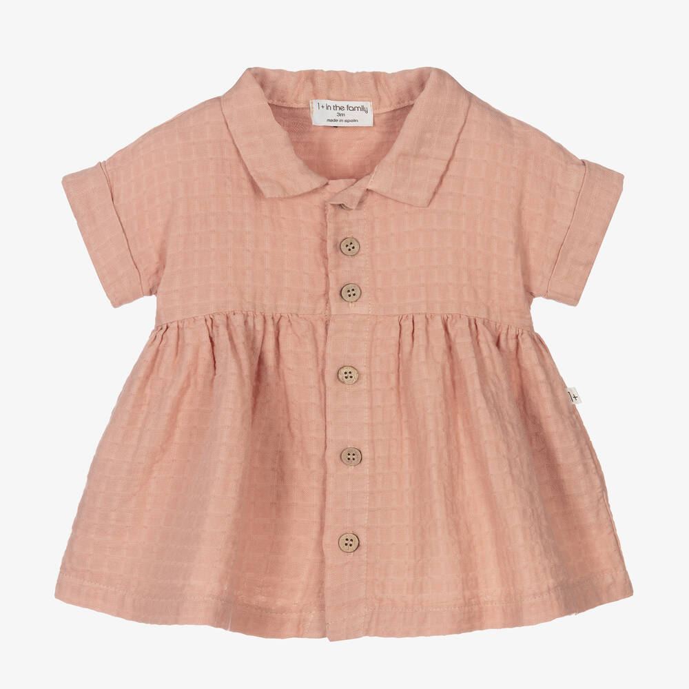 1 + in the family - Robe rose en coton gaufré fille | Childrensalon