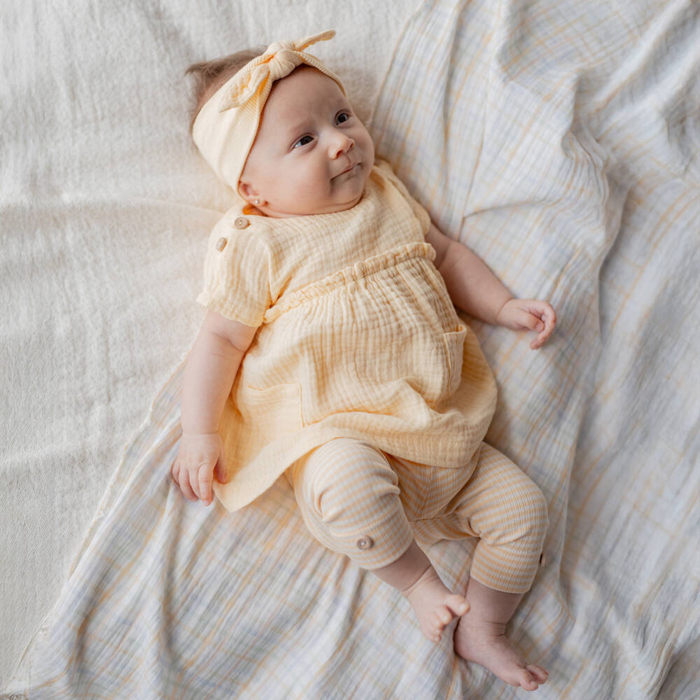 1 + in the family-Girls Soft Cotton Yellow Striped Leggings | Childrensalon Outlet