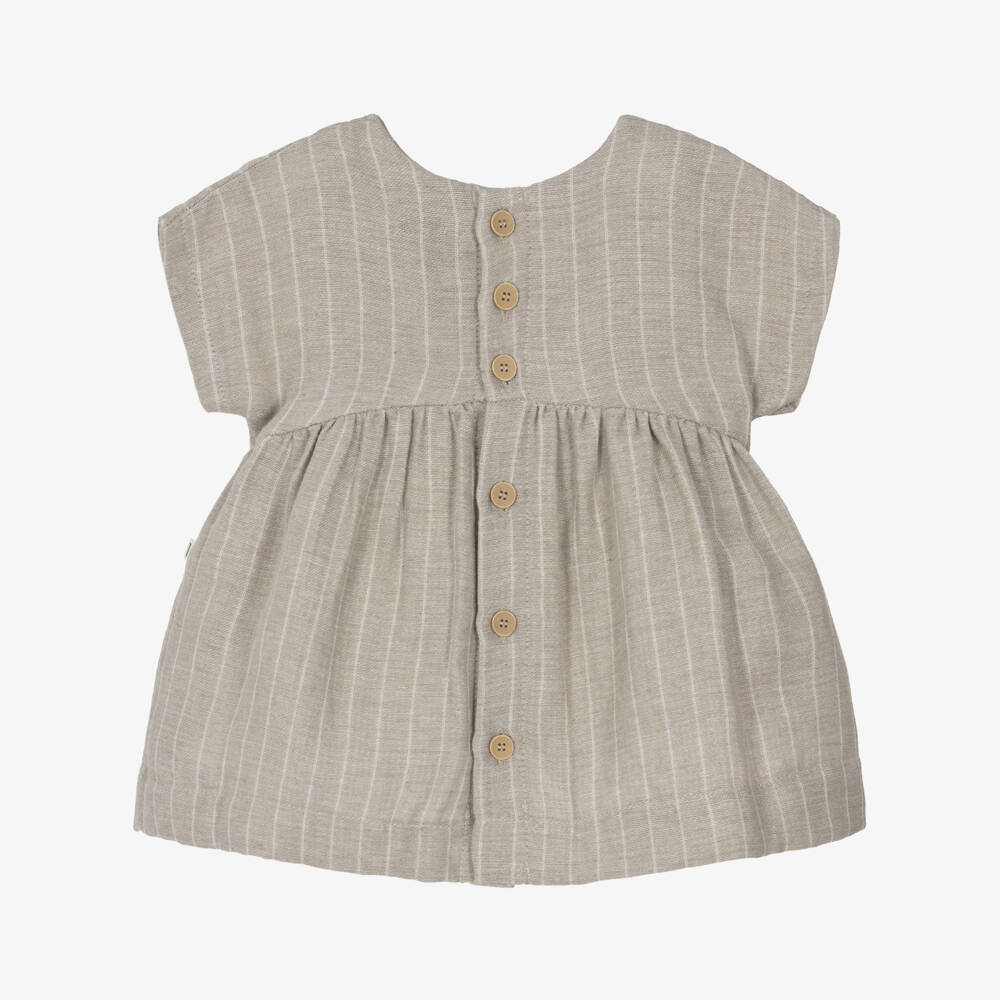 1 + in the family-Girls Taupe Beige Cotton Stripe Dress | Childrensalon Outlet