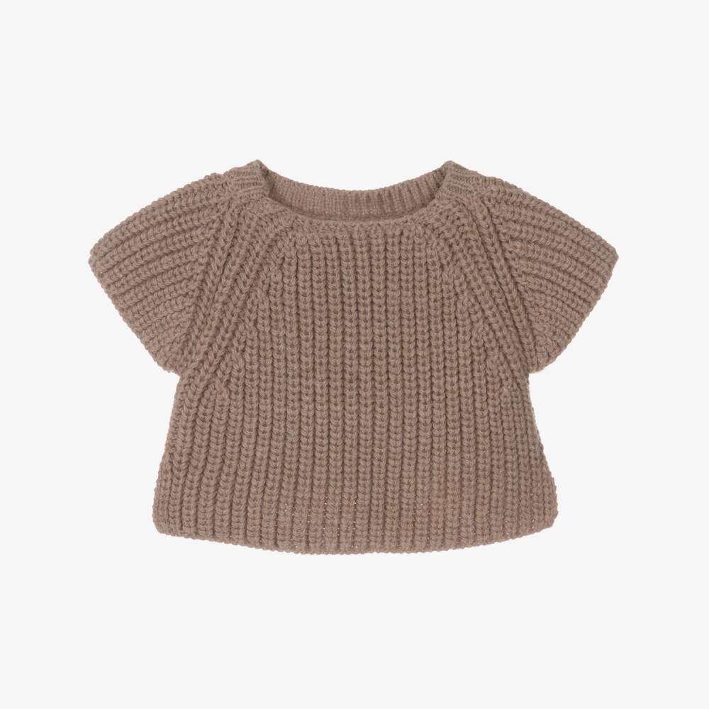 1 + in the family-Girls Taupe Brown Ribbed Knit Sweater | Childrensalon Outlet