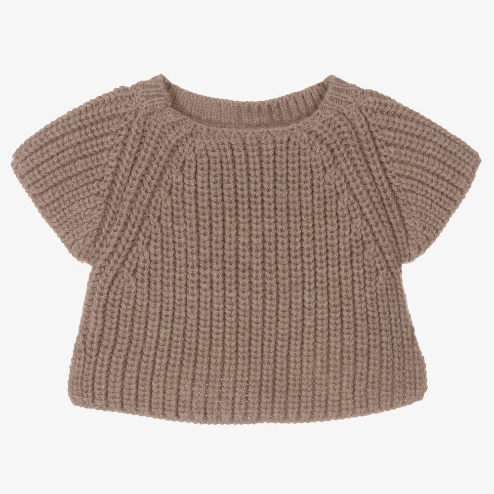 1 + in the family-Girls Taupe Brown Ribbed Knit Sweater | Childrensalon Outlet