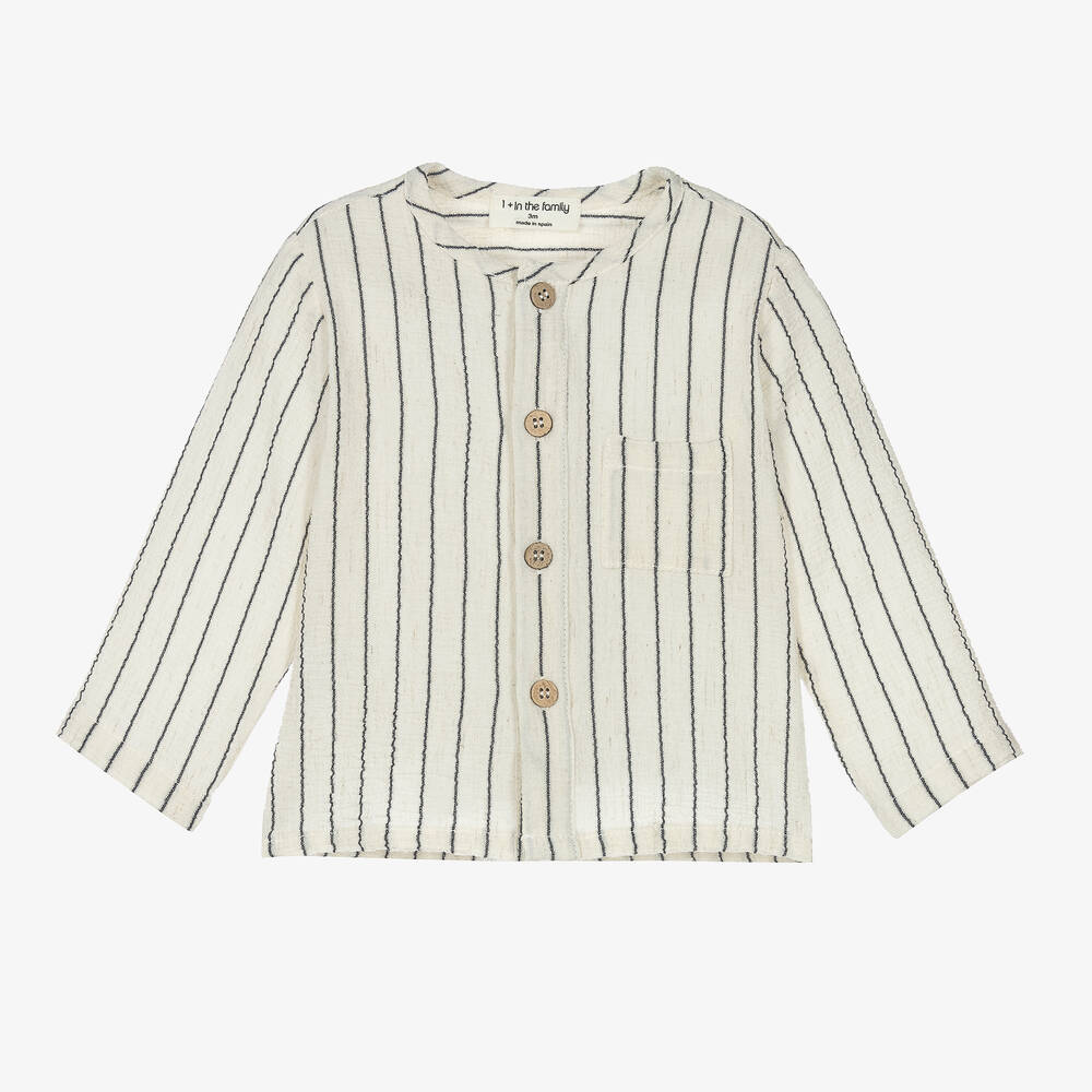 1 + in the family - Ivory & Blue Striped Collarless Shirt | Childrensalon