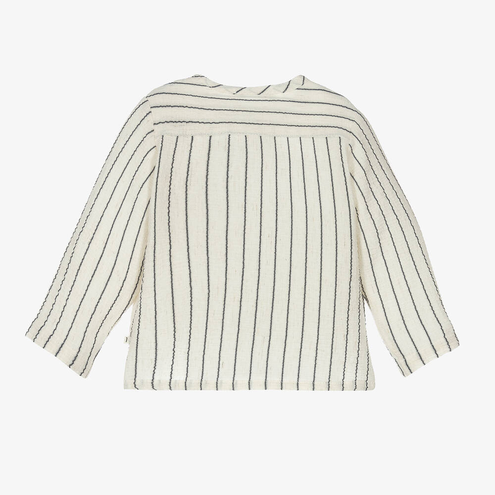  1+ ان ذا فاميلي-قميص قطن وفيسكوز مقلم لون عاجي وأزرق للأطفال | Childrensalon Outlet