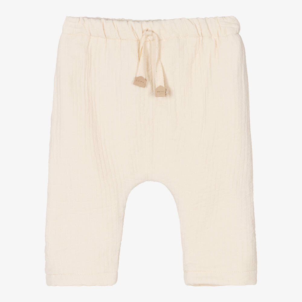 1 + in the family - Ivory Cotton Baby Trousers | Childrensalon