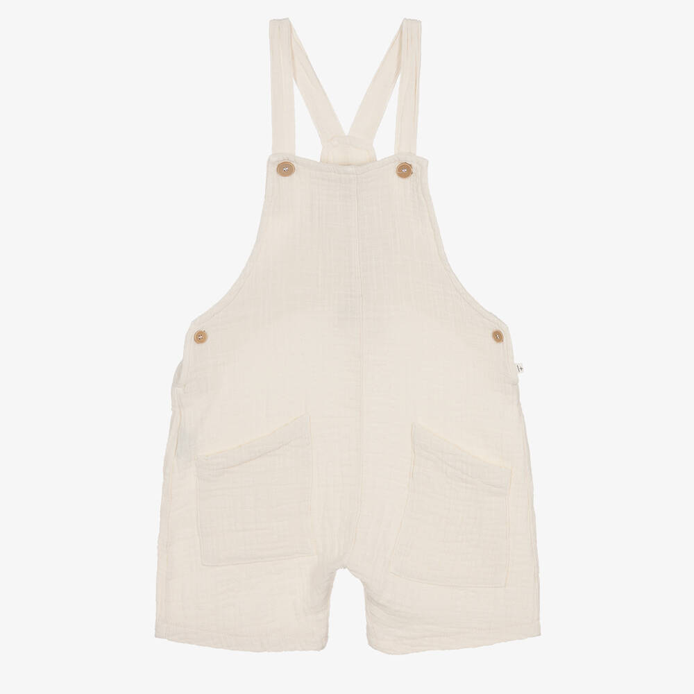 1 + in the family-Ivory Cotton Cheesecloth Dungaree Shorts | Childrensalon Outlet