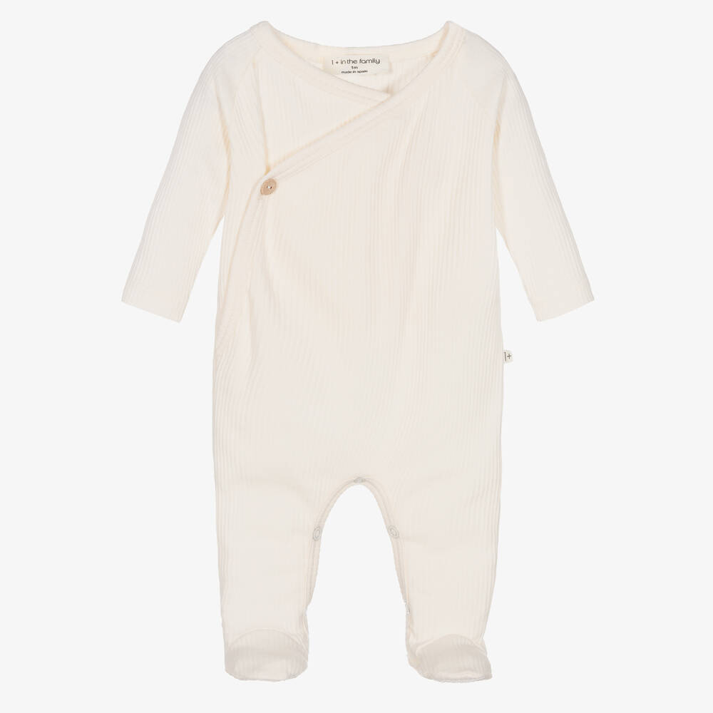 1 + in the family - Ivory Cotton Jersey Babygrow | Childrensalon