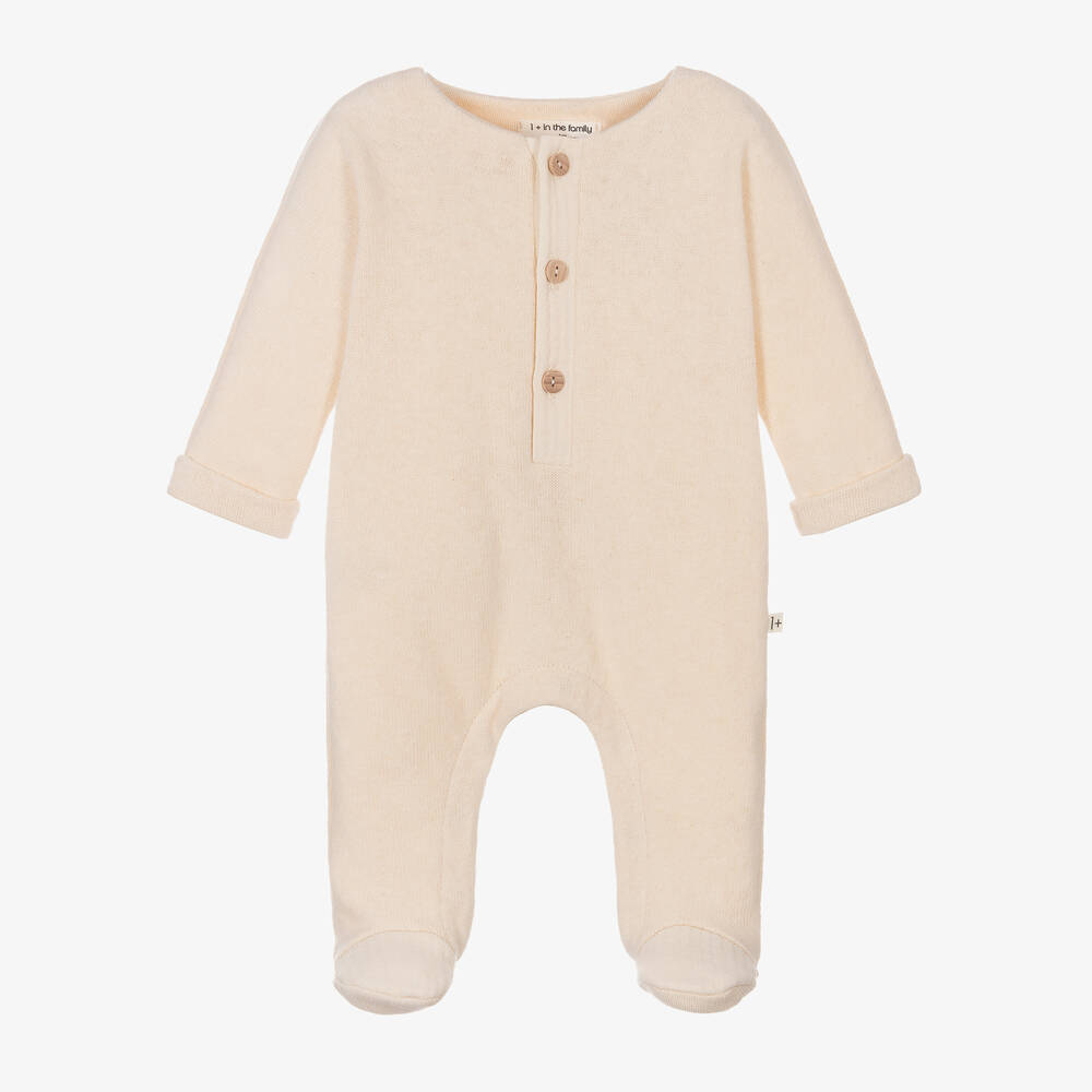 1 + in the family - Ivory Cotton Knit Babygrow | Childrensalon