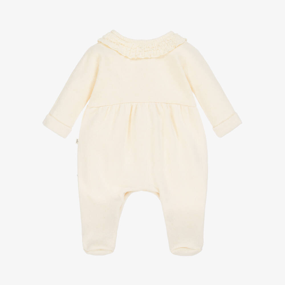 1 + in the family-Ivory Cotton Knit Babygrow with Ruffle Collar | Childrensalon Outlet