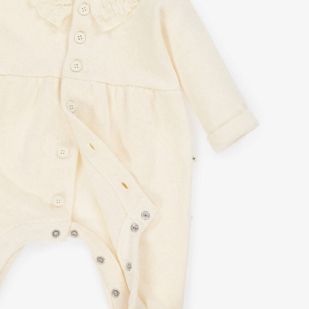 1 + in the family-Ivory Cotton Knit Babygrow with Ruffle Collar | Childrensalon Outlet