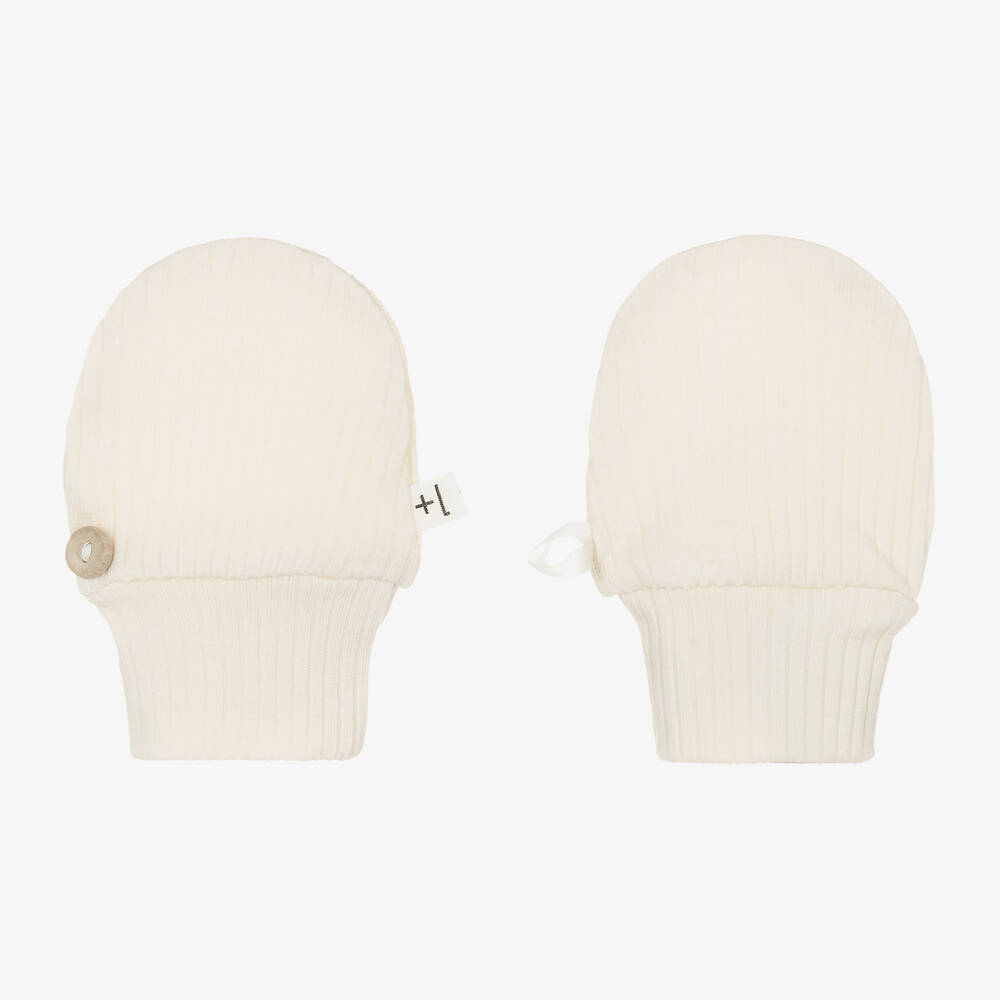 1 + in the family-Ivory Cotton & Modal Baby Scratch Mittens | Childrensalon Outlet