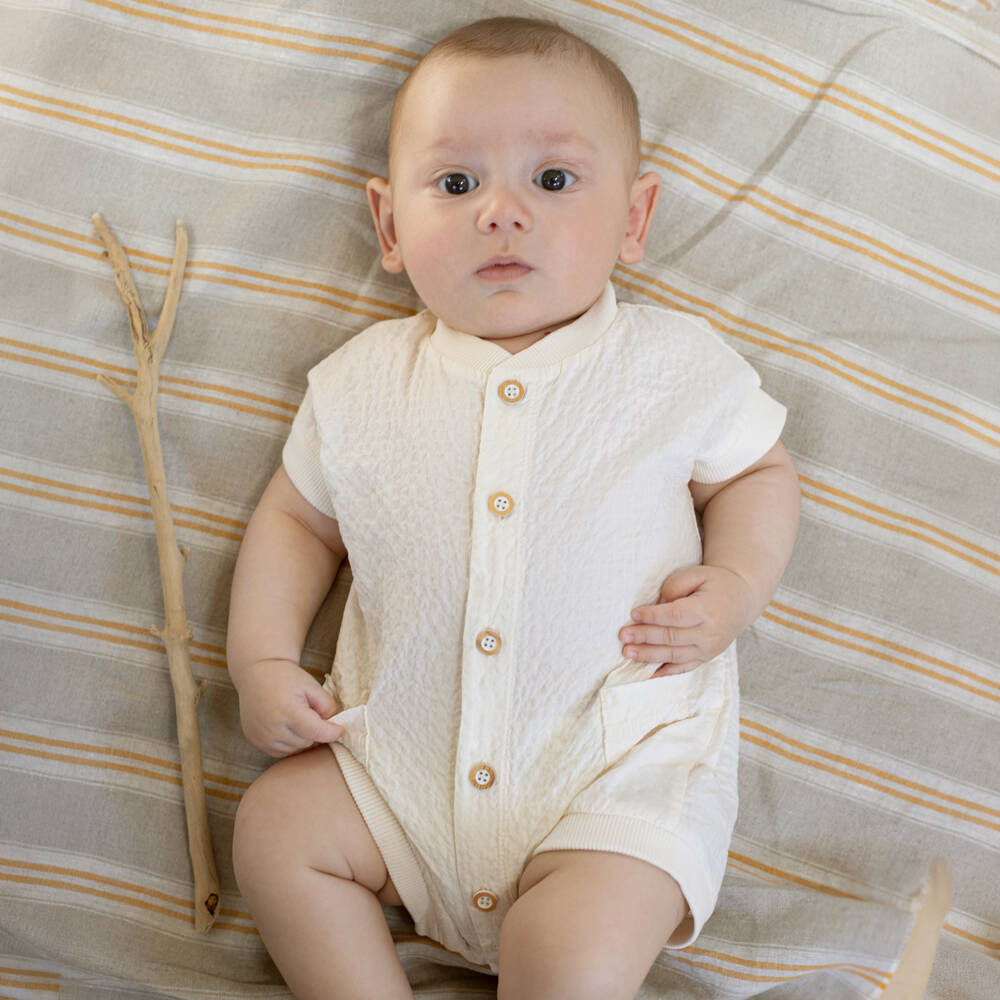 1 + in the family-Ivory Crinkled Texture Cotton Baby Shortie | Childrensalon Outlet