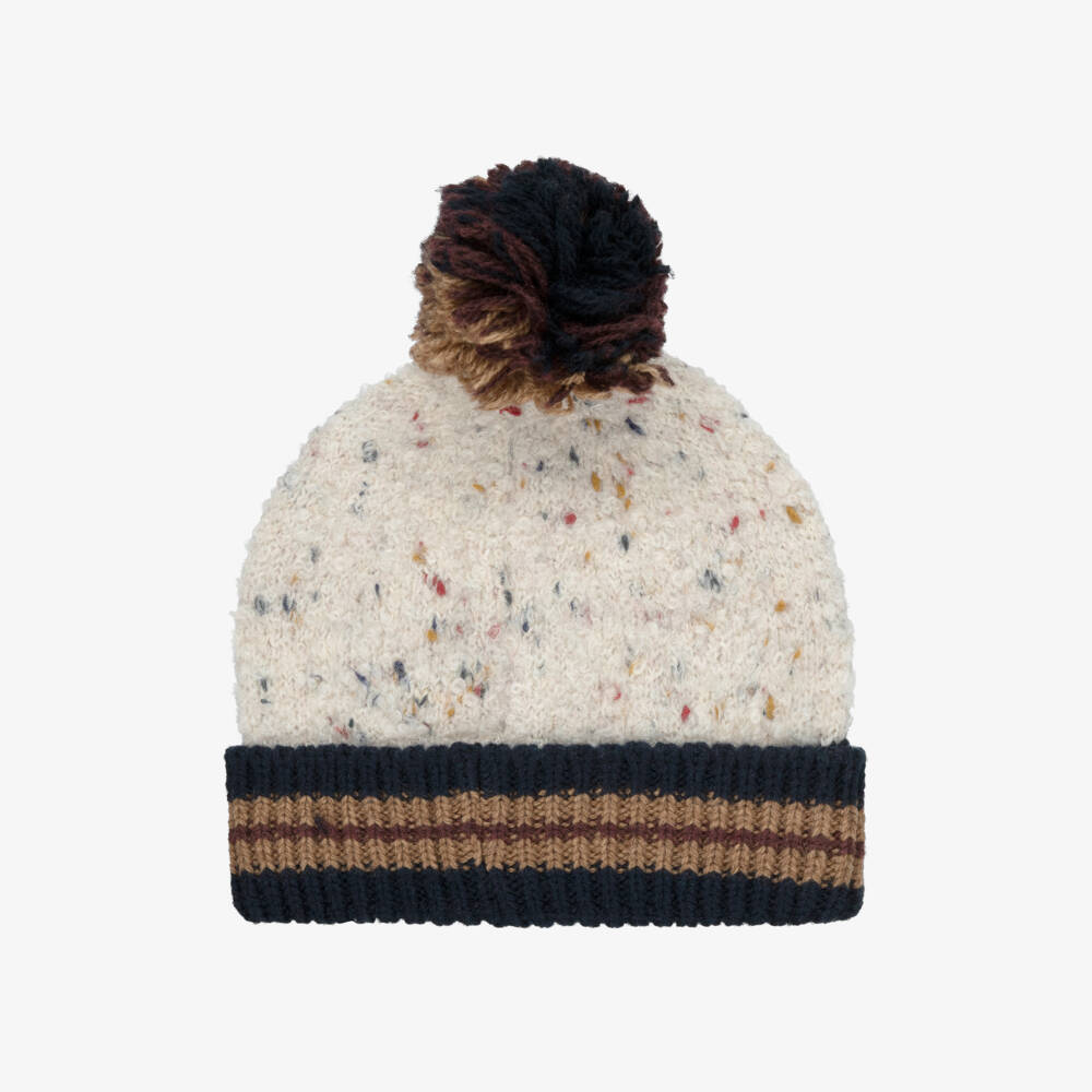 1 + in the family-Ivory Flecked Bouclé Knit Bobble Hat | Childrensalon Outlet