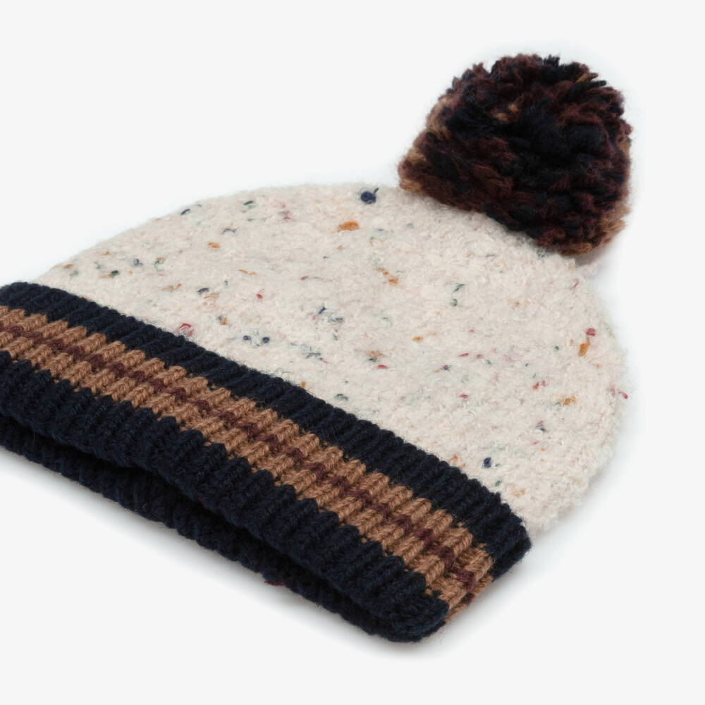 1 + in the family-Ivory Flecked Bouclé Knit Bobble Hat | Childrensalon Outlet