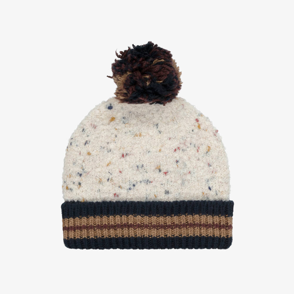 1 + in the family-Ivory Flecked Bouclé Knit Bobble Hat | Childrensalon Outlet