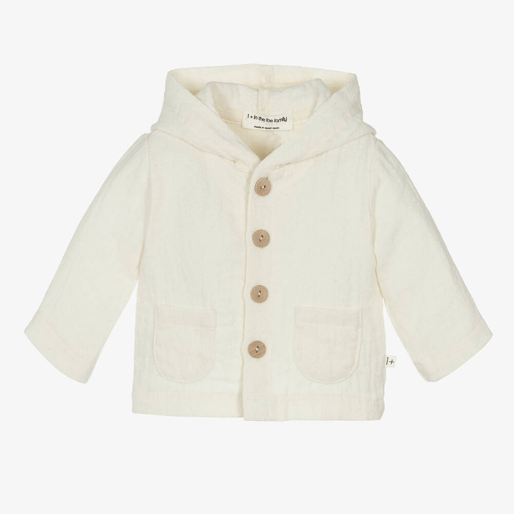 1 + in the family - Ivory Hooded Baby Jacket | Childrensalon