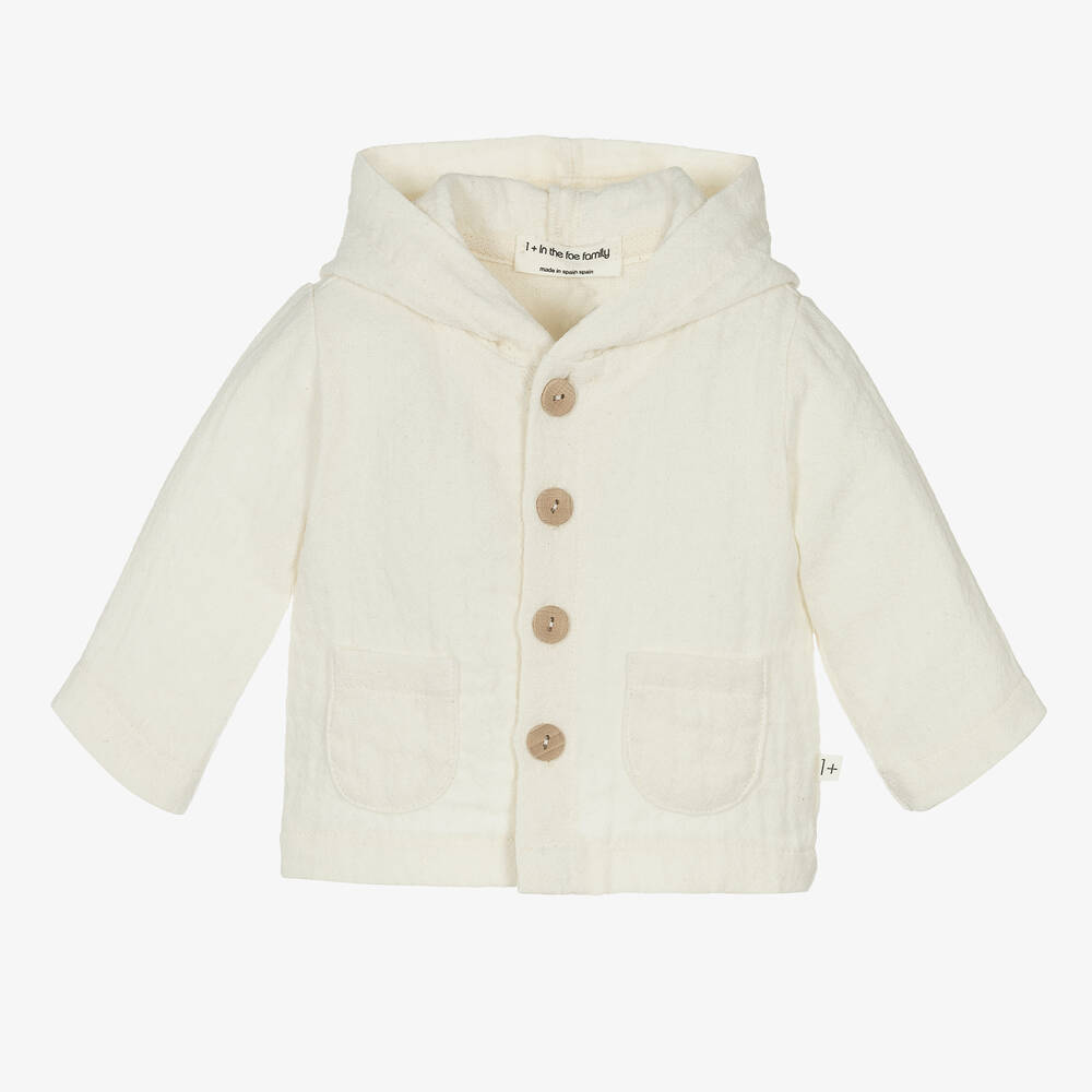 1 + in the family - Elfenbeinfarbene Kapuzen-Babyjacke | Childrensalon