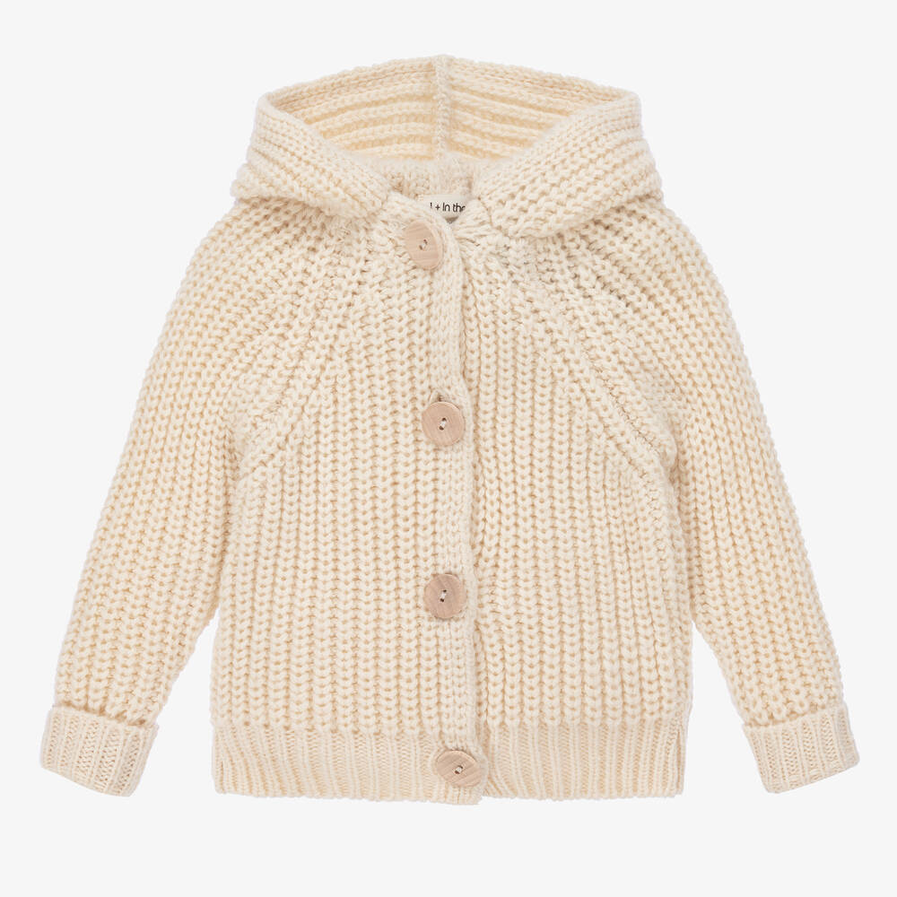 1 + in the family - Ivory Hooded Cable Knit Cardigan | Childrensalon