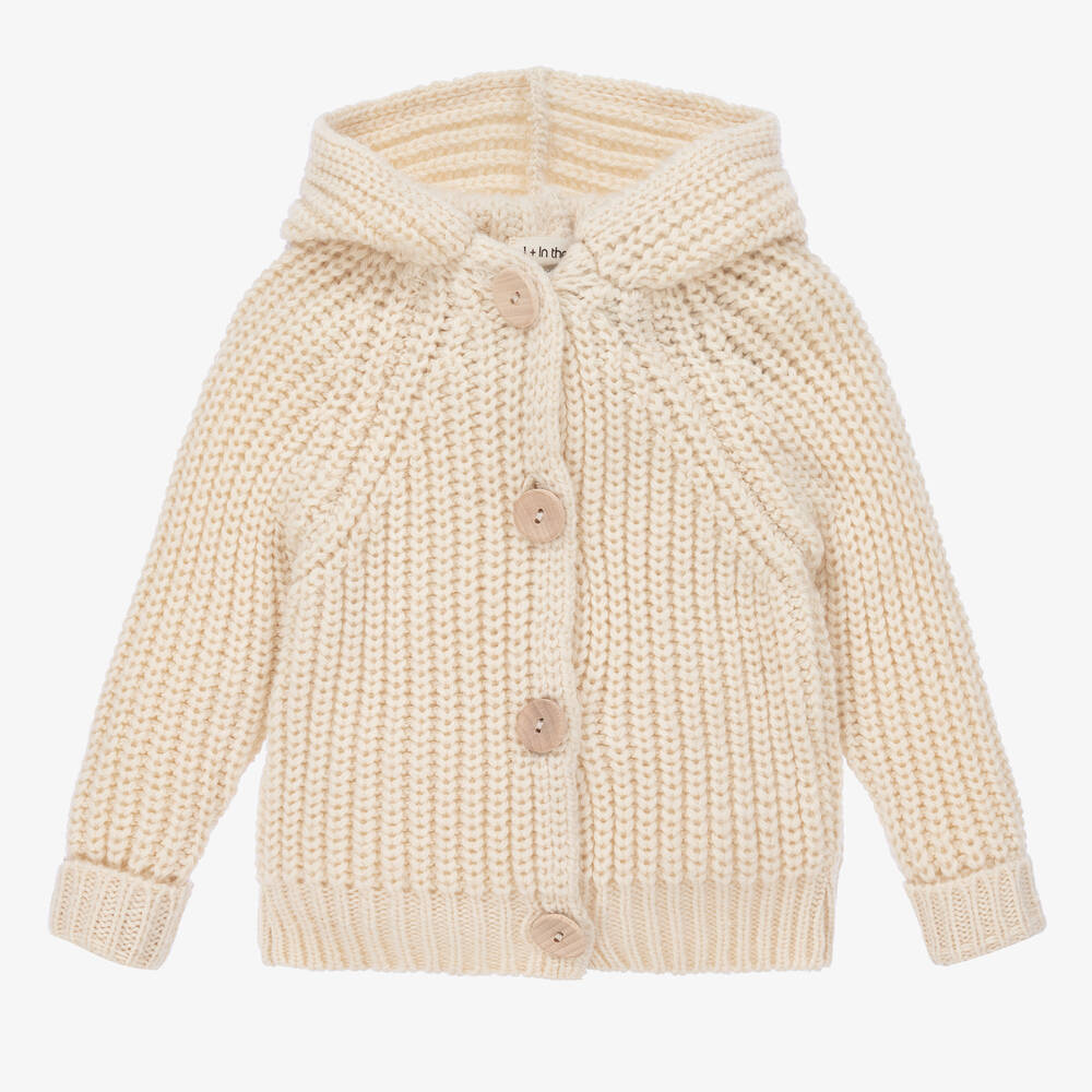 1 + in the family-كارديغان هودي مزيج أكريليك محبوك لون عاجي | Childrensalon Outlet